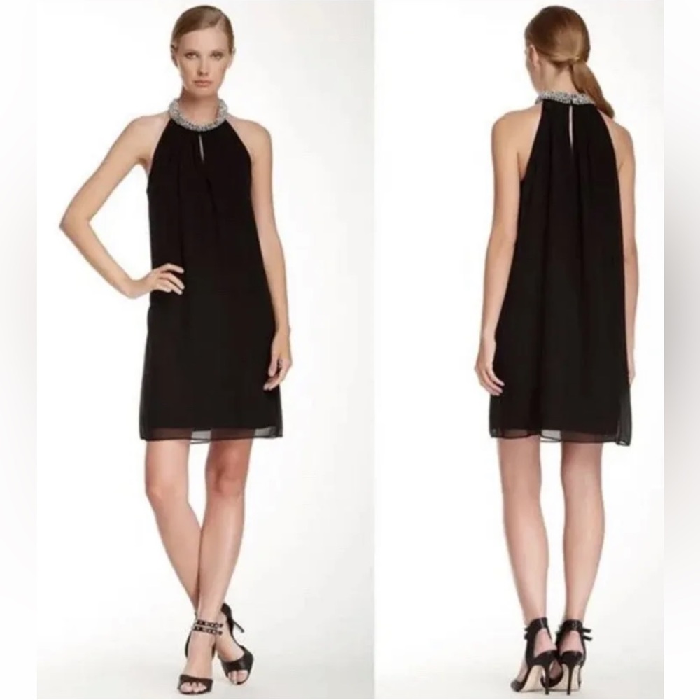 Diane Von Furstenberg Black Halter Mini Dress with Beaded Collar